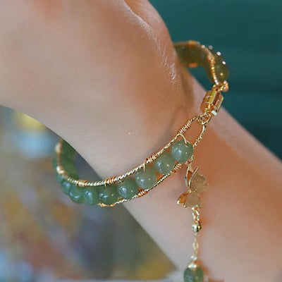 Lucky Butterfly • Emerald Jade stone bracelet