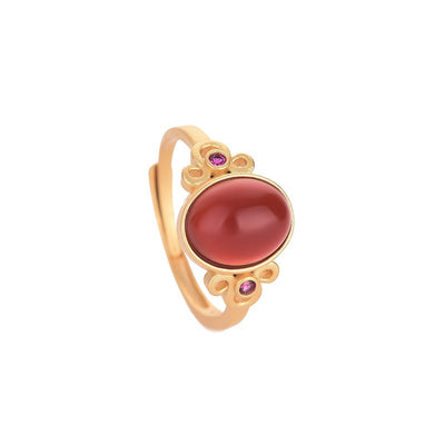 Natural red agate gemstone ring