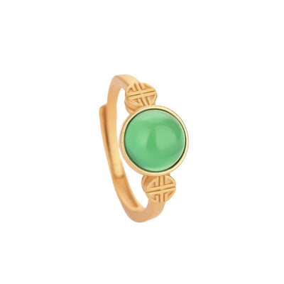 Auspicious Natural Emerald Jade Stone Ring
