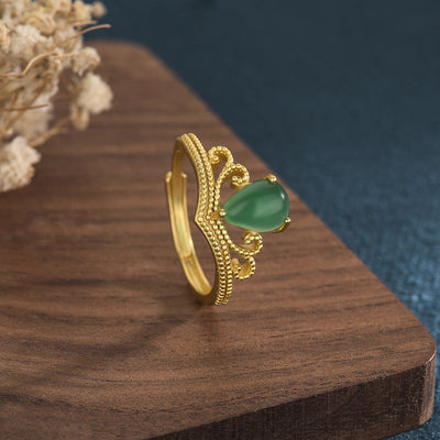 Crown Emerald Jade Stone Ring