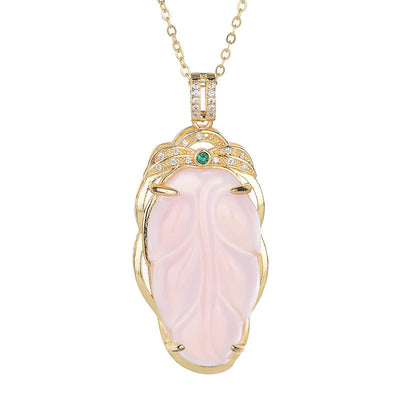 Natural Emerald Jade Stone petal pendant necklace