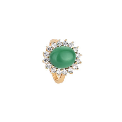 Egg shape set with diamonds Emerald Jade Stone Ring