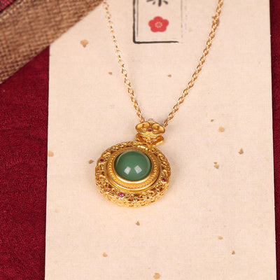 Lucky clouds hollow Emerald Jade Stone Necklace