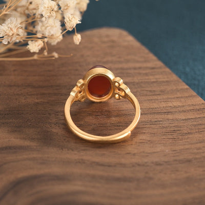 Natural red agate gemstone ring