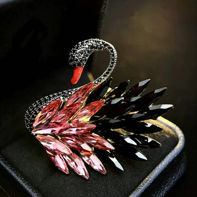 Crystal gradient diamond swan brooch