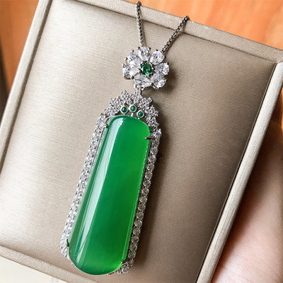 Diamond Natural Emerald Jade Stone Pendant Necklace