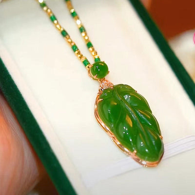 Leaf Emerald Jade Stone Necklace