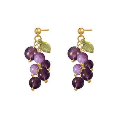 18K Gold Amethyst Grape Earrings