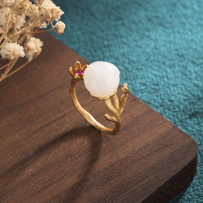 Lotus Emerald Jade Stone Ring