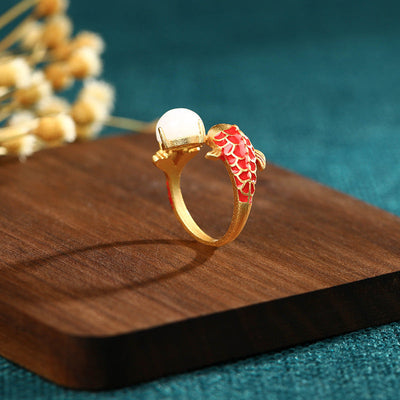 Good Luck Koi Emerald Jade Stone Ring