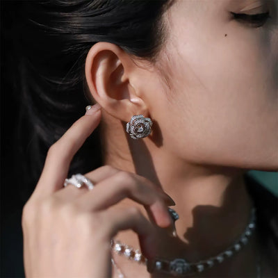 Camellia S925 Silver Diamond Necklace & Bracelet & Earrings