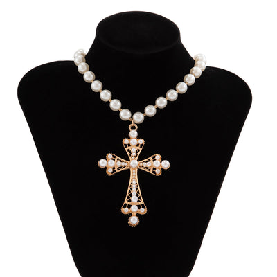 Vintage Pearl Cross Necklace