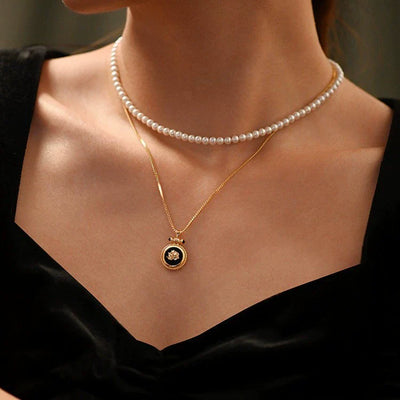 Artificial Black Onyx Vintage Rose Necklace