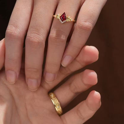 Red Sapphire & Diamond Couple Rings