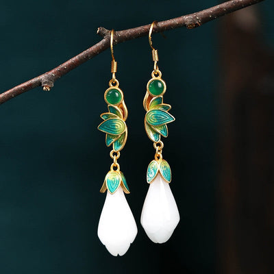 18K Gold & 925 Silver Jade Earrings
