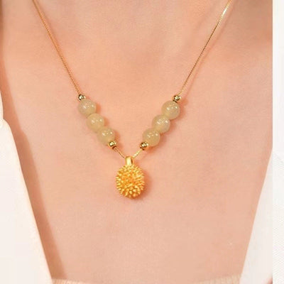 Sand gold durian jade bead pendant necklace