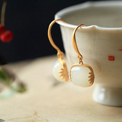 Leaves Emerald Jade Stone Earrings
