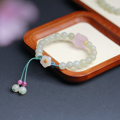 Sun flowers • Natural Emerald Jade stone Tassel Bracelet