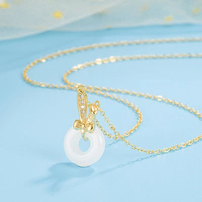 Rabbit Ears Bow Emerald Jade Stone Necklace