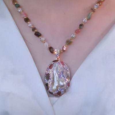 Tourmaline • Shaped Pearl Sweater Necklace