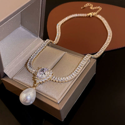 Teardrop Pearl Diamond Necklace
