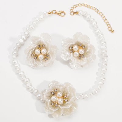 Camellia Pearl Necklace Earring Set