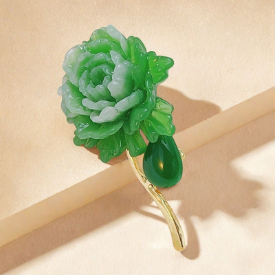 Elegant green peony brooch