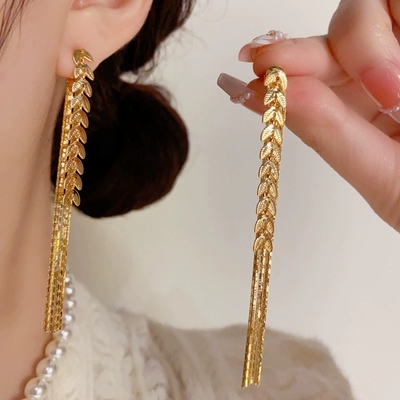 Wheat ear long tassel earrings