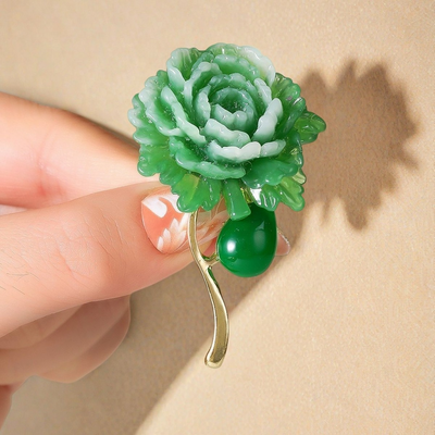 Elegant green peony brooch