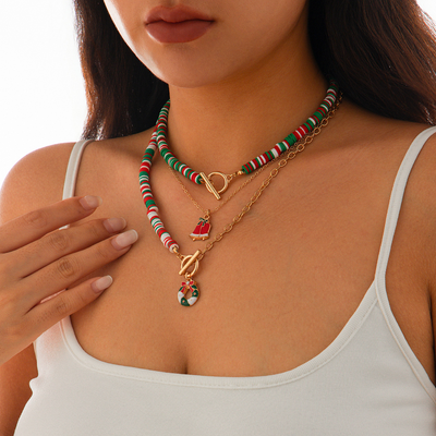 Fashionable polymer clay buckle alloy necklace