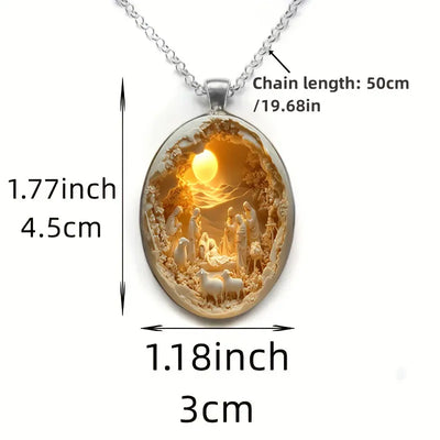 Christmas Oval Glass Pendant Necklace