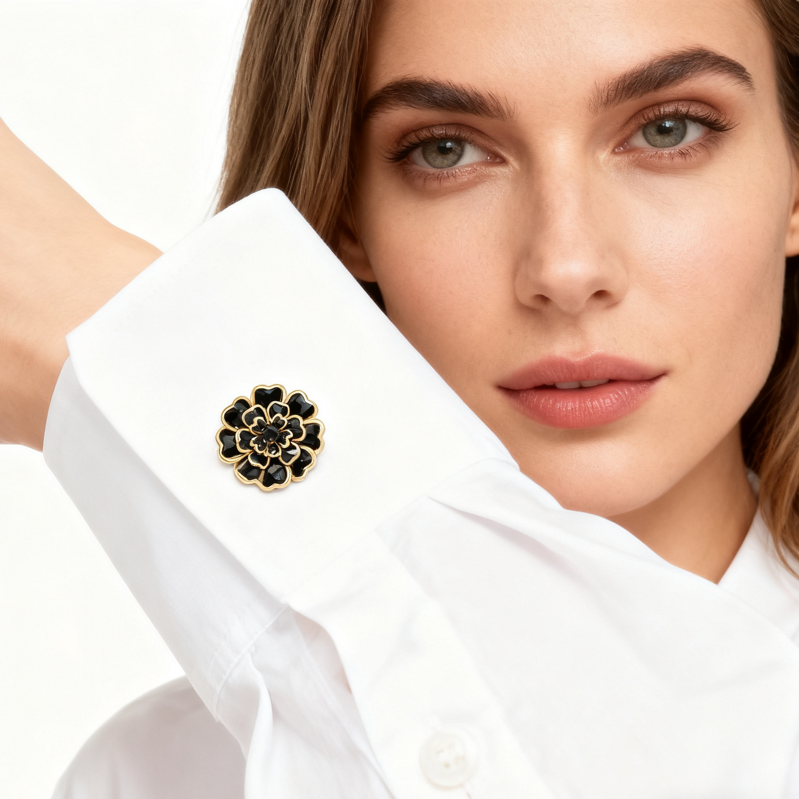 Camellia Diamond Button Cover Cufflinks