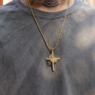 Crown cross pendant necklace with full diamonds