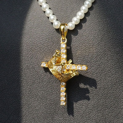 Crown cross pendant necklace with full diamonds