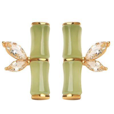 Bamboo Festival • Emerald Jade Stone  Stud Earrings