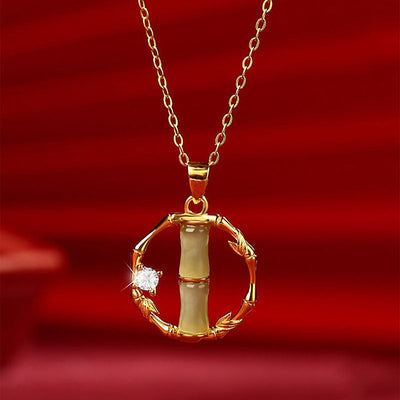 Circular Bamboo Natural Emerald Jade Stone Necklace