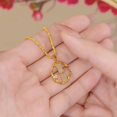 Circular Bamboo Natural Emerald Jade Stone Necklace