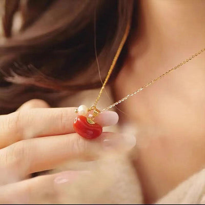 Acacia Red Bean Natural Agate Necklace