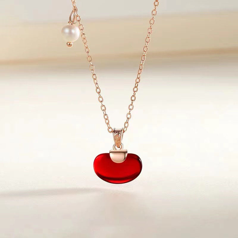 Acacia Red Bean Natural Agate Necklace