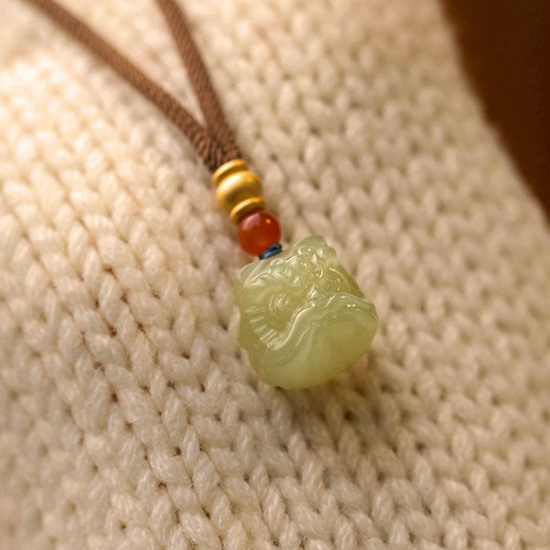 Lucky Lion Natural Emerald Jade Stone Necklace