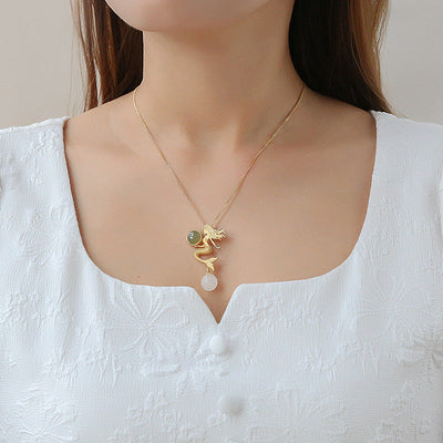 Mermaid•Emerald Jade Stone Pendant Necklace