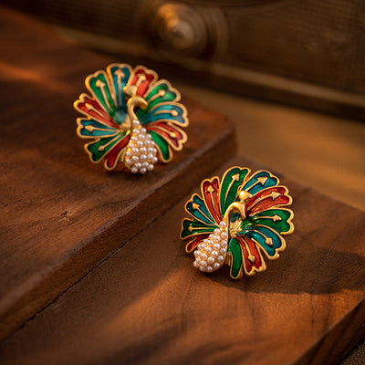 Peacock Natural Freshwater Pearl Earrings