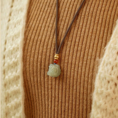 Lucky Lion Natural Emerald Jade Stone Necklace