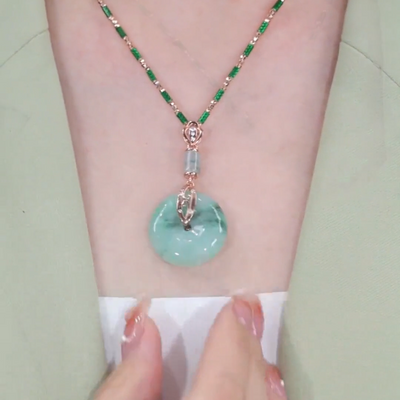 Floating Flower Lucky Buckle Emerald Jade Stone Necklace