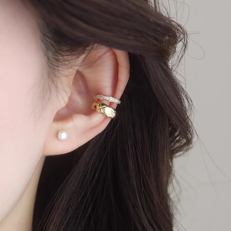 Double ring natural stone ear cuff