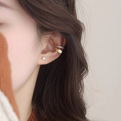 Double ring natural stone ear cuff