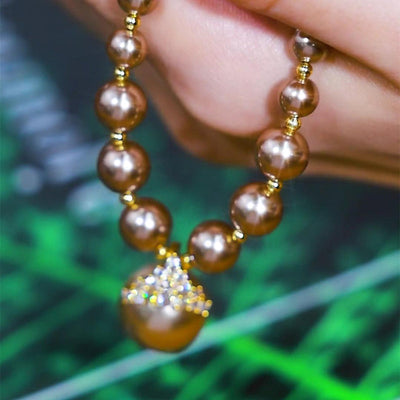 Diamond-studded Purple Natural Freshwater Pearl Necklace