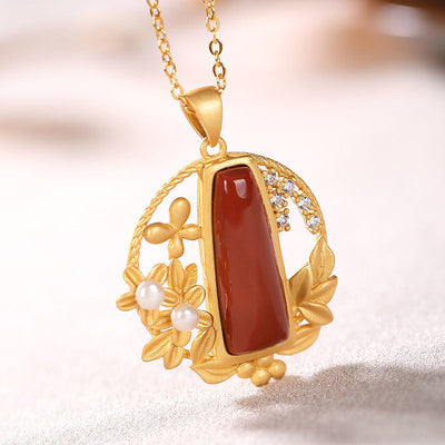 Plum Blossom•Emerald Jade Stone Pendant Necklace