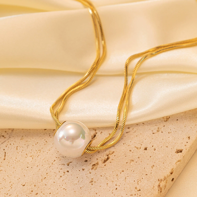 Double chain natural freshwater pearl necklace