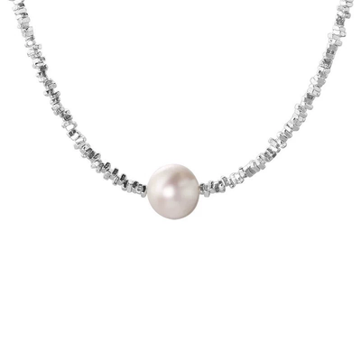 Natural freshwater pearl necklace with stacked plain chain